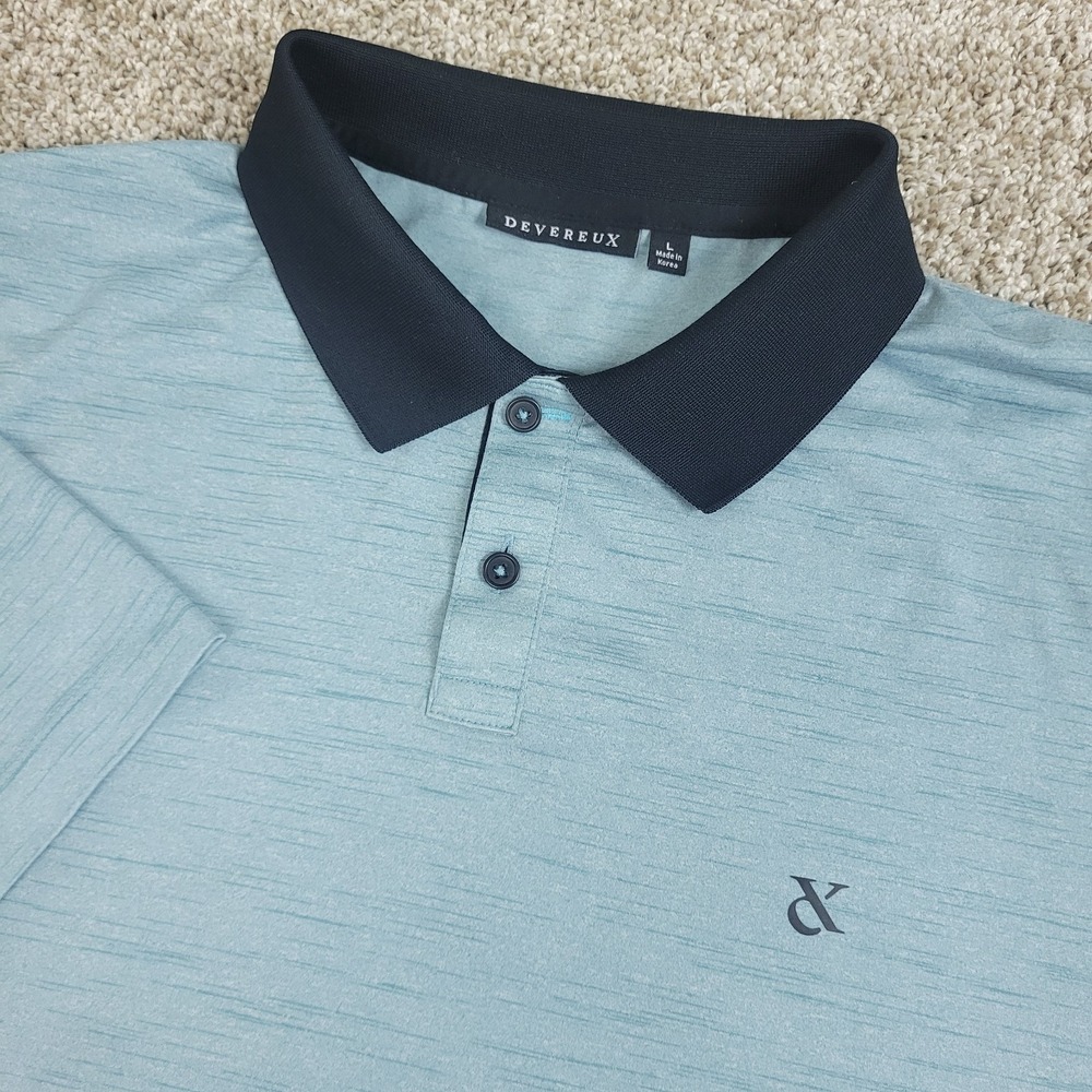 Devereux Mens Large Light Blue Performance Stretch Golf Polo Short Sleeve